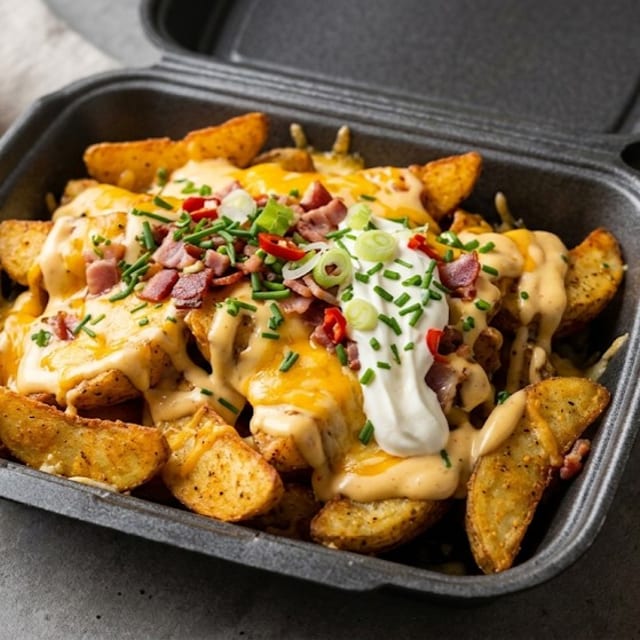 Loaded Potato Skins (4 pc, bacon, cheddar, scallion).